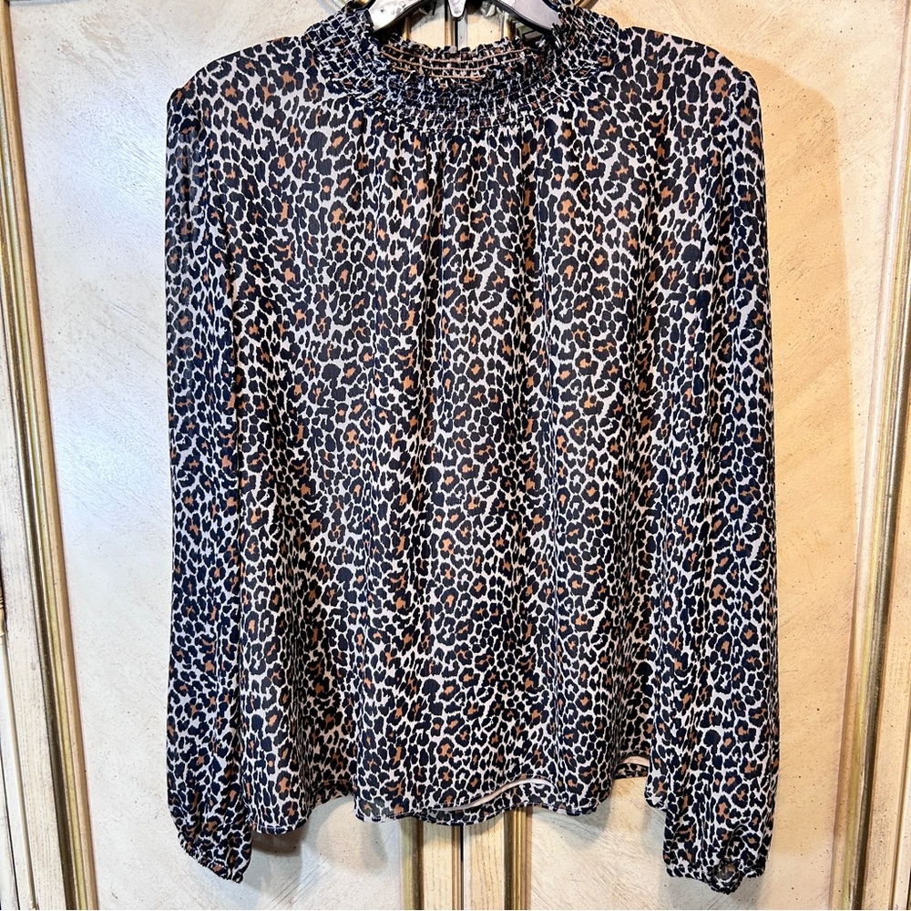 J Crew Leopard Print Ruffle Neck Blouse